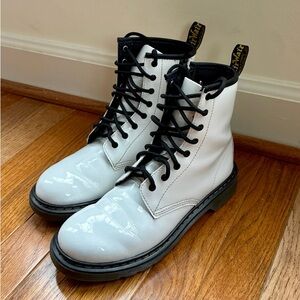 Dr. Martens 1460 Junior White Patent Leather Boots - Youth 5 / Fits Women's 6